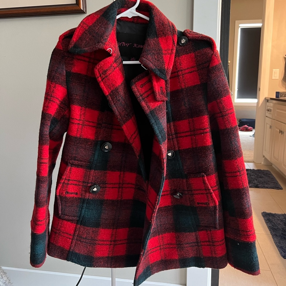 Betsey Johnson red plaid coat size 2